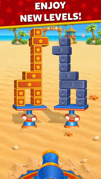 Official Smash Fest gameplay showing colorful block targets and a cannon